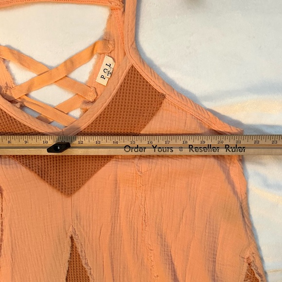 POL Orange Thermal Contrast Hippie Mini Slip Dress Women's S Distressed Boho - Picture 4 of 10